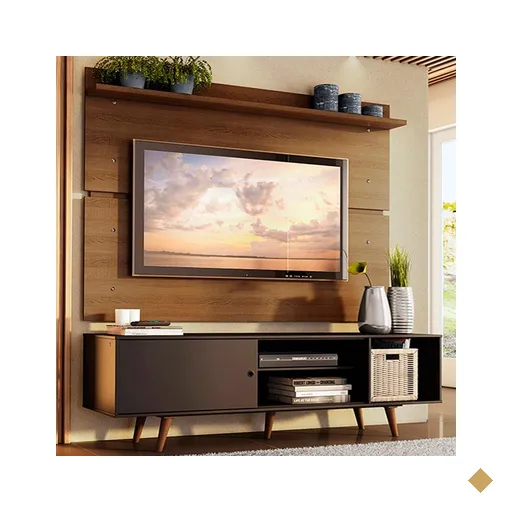 Rack Madesa Dubai e Painel para TV até 65 Polegadas com Pés - Preto/Rustic…
