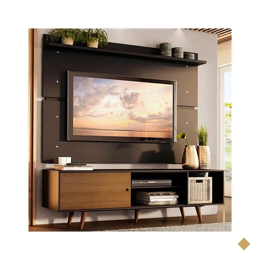 Rack Madesa Dubai e Painel para TV até 65 Polegadas com Pés - Preto/Rustic…