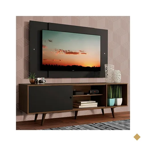 Rack Madesa Dubai com Pés e Painel para TV até 58 Polegadas - Rustic/Preto…