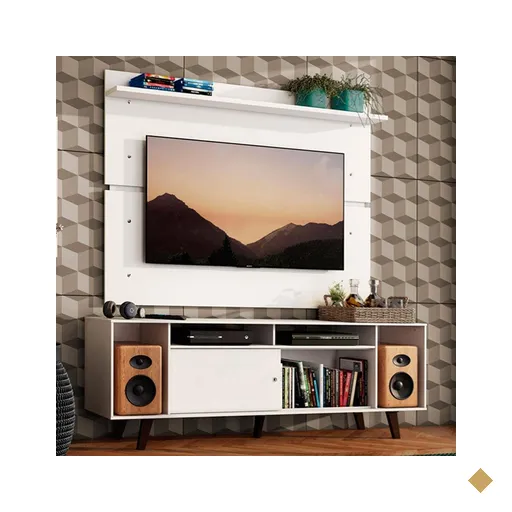 Rack Madesa Cancun com Pés e Painel para TV até 65 Polegadas - Branco/Branco…