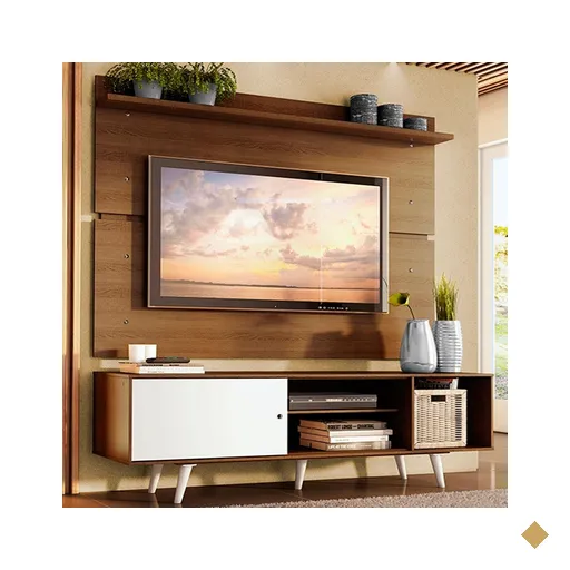 Rack Madesa Dubai e Painel para TV até 65 Polegadas com Pés - Rustic/Branco…