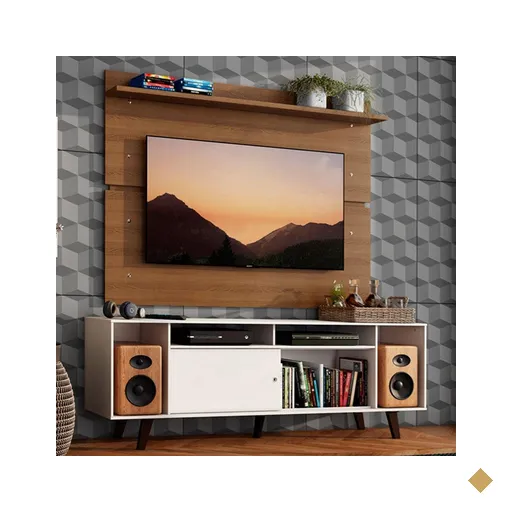 Rack Madesa Cancun com Pés e Painel para TV até 65 Polegadas - Branco/Rustic…