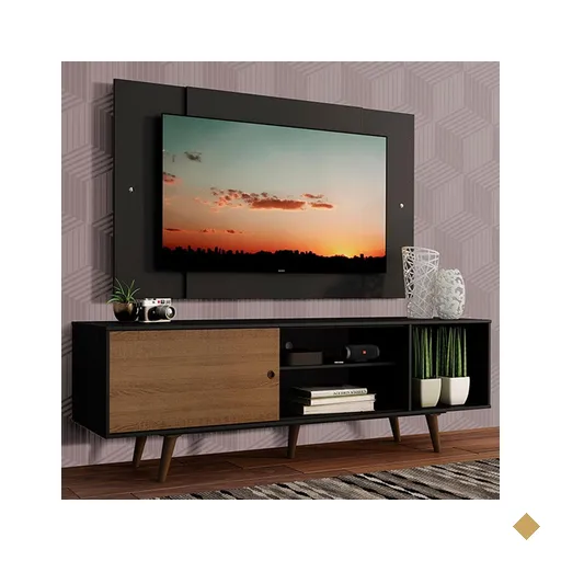 Rack Madesa Dubai com Pés e Painel para TV até 58 Polegadas - Preto/Rustic…