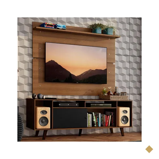 Rack Madesa Cancun com Pés e Painel para TV até 65 Polegadas - Rustic/Preto…