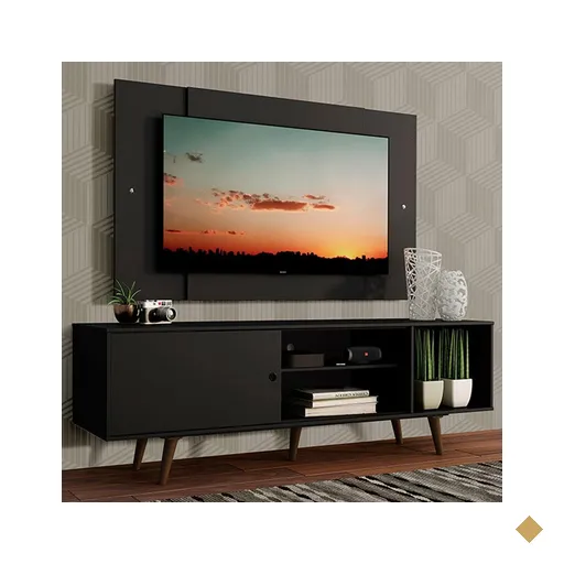 Rack Madesa Dubai com Pés e Painel para TV até 58 Polegadas - Preto/Rustic…