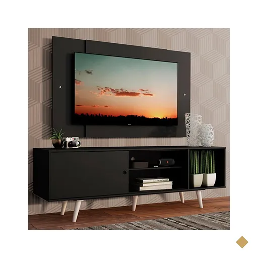 Rack Madesa Dubai com Pés e Painel para TV até 58 Polegadas - Preto/Preto 8N77