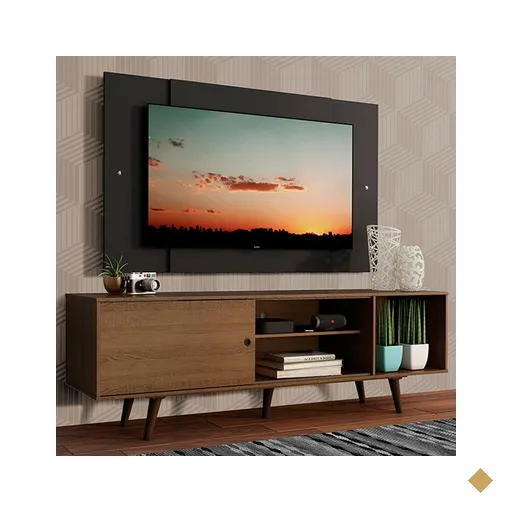 Rack Madesa Dubai com Pés e Painel para TV até 58 Polegadas - Rustic/Preto…