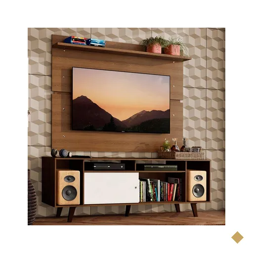 Rack Madesa Cancun com Pés e Painel para TV até 65 Polegadas - Rustic/Branco…