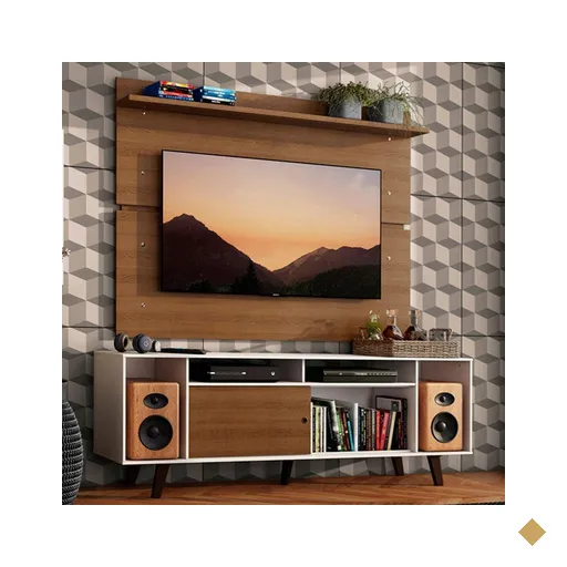 Rack Madesa Cancun com Pés e Painel para TV até 65 Polegadas - Branco/Rustic…