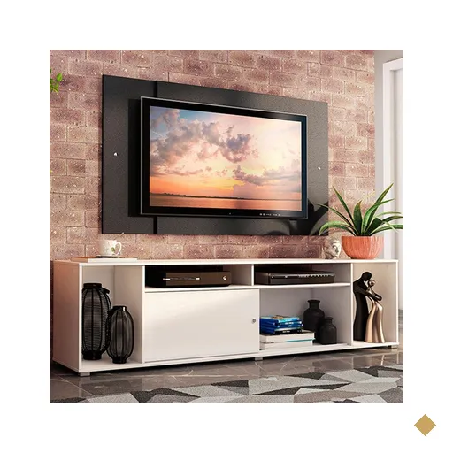 Rack Madesa Cancun e Painel para TV até 58 Polegadas - Branco/Preto 098N