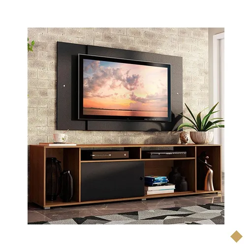 Rack Madesa Cancun e Painel para TV até 58 Polegadas - Rustic/Preto 7K8N