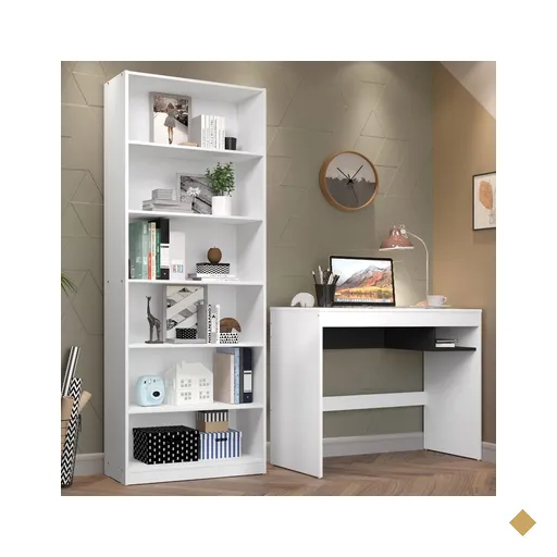 Escrivaninha Madesa Rubi + Estante Livreiro 6908 - Branco