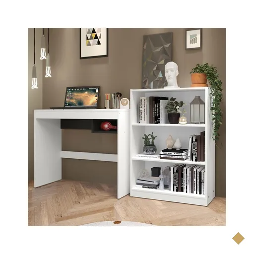 Escrivaninha Madesa Rubi + Estante Livreiro 6907 - Branco