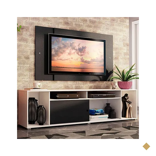 Rack Madesa Cancun e Painel para TV até 58 Polegadas - Branco/Preto 738N