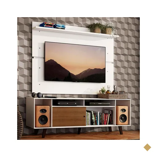 Rack Madesa Cancun com Pés e Painel para TV até 65 Polegadas - Branco/Rustic…