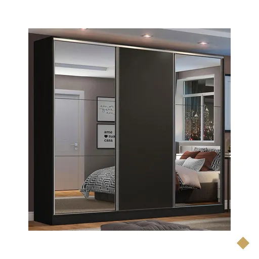 Guarda Roupa Casal 100% MDF Madesa Zurique 3 Portas de Correr com Espelhos -…