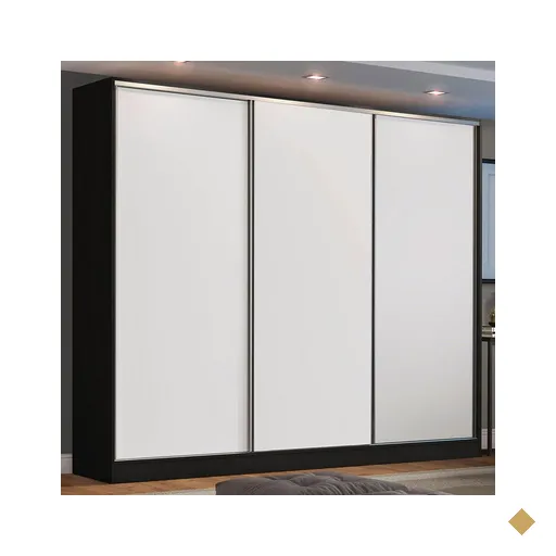 Guarda Roupa Casal 100% MDF Madesa Zurique 3 Portas de Correr - Preto/Branco