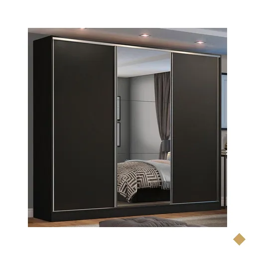 Guarda Roupa Casal 100% MDF Madesa Zurique 3 Portas de Correr com Espelho -…