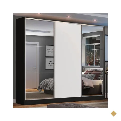 Guarda Roupa Casal 100% MDF Madesa Zurique 3 Portas de Correr com Espelhos -…