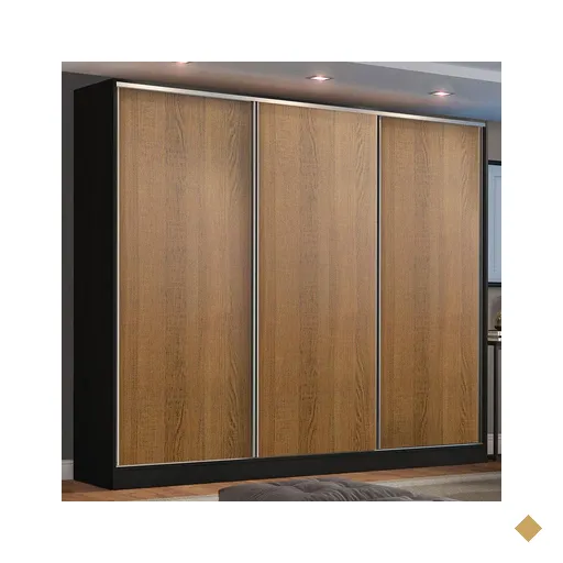 Guarda Roupa Casal 100% MDF Madesa Zurique 3 Portas de Correr - Preto/Rustic