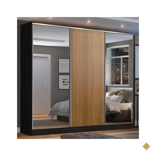 Guarda Roupa Casal 100% MDF Madesa Zurique 3 Portas de Correr com Espelhos -…