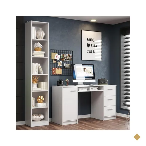 Escrivaninha Madesa Alaska + Estante Livreiro 6906 - Branco