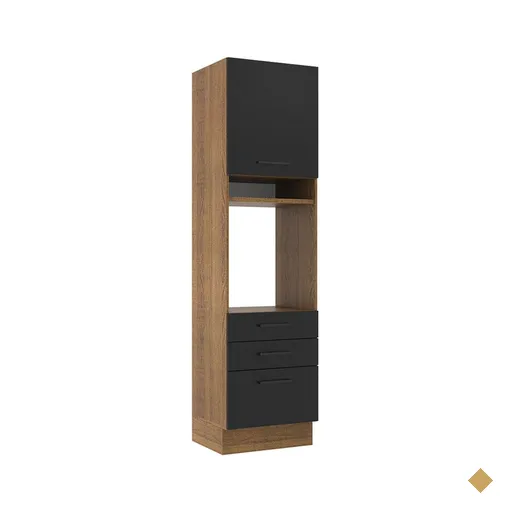 Torre Quente Armário de Cozinha 60 cm 1 Porta 3 Gavetas Rustic/Preto Agata…