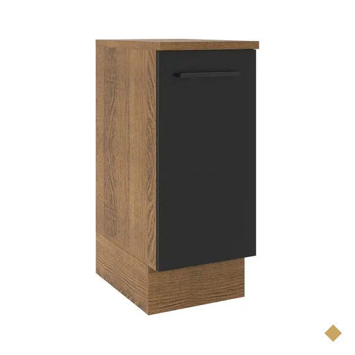 Balcão Armário de Cozinha 35 cm 1 Porta Rustic/Preto Agata Madesa
