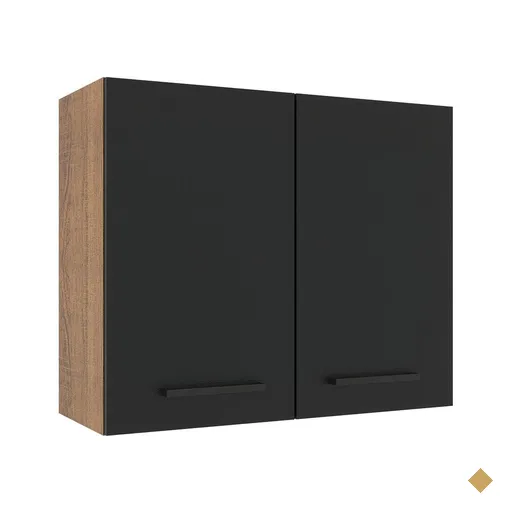 Armário de Cozinha Aéreo 80 cm 2 Portas Rustic/Preto Agata Madesa