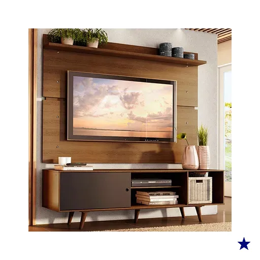 Rack Madesa Dubai e Painel para TV até 65 Polegadas com Pés - Rustic/Preto…