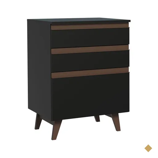 Balcão Armário de Cozinha 60 cm 3 Gavetas Preto Reims Madesa