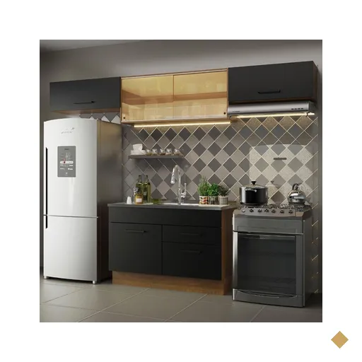 Cozinha Compacta Madesa Agata 280001 com Armário e Balcão - Rustic/Preto