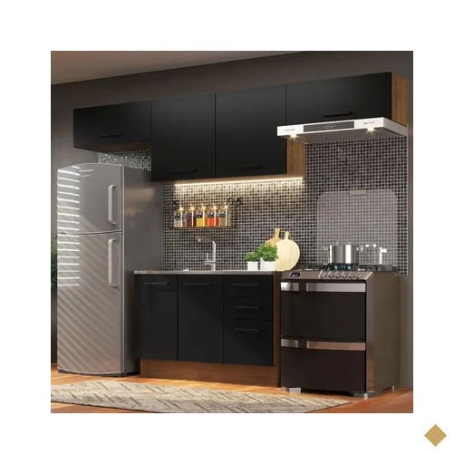 Cozinha Compacta Madesa Agata 280002 com Armário e Balcão - Rustic/Preto