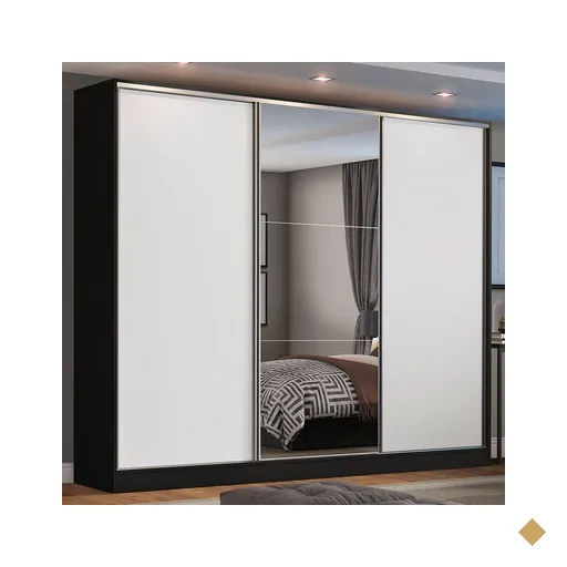 Guarda Roupa Casal 100% MDF Madesa Zurique 3 Portas de Correr com Espelho -…