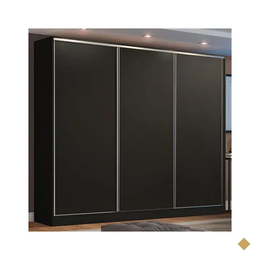Guarda Roupa Casal 100% MDF Madesa Zurique 3 Portas de Correr - Preto