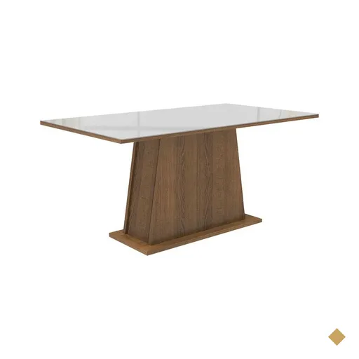 Mesa Madesa Retangular Tampo de Vidro 5364 - Rustic/Branco