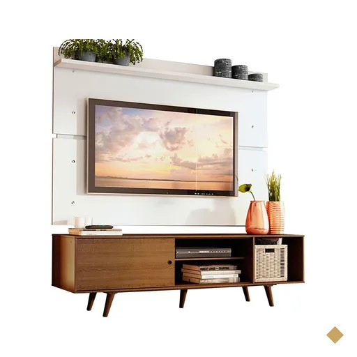 Rack Madesa Dubai e Painel para TV até 65 Polegadas com Pés - Rustic/Branco…
