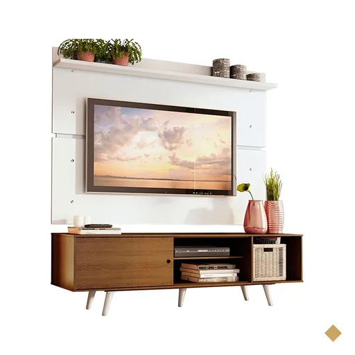 Rack Madesa Dubai e Painel para TV até 65 Polegadas com Pés - Rustic/Branco…