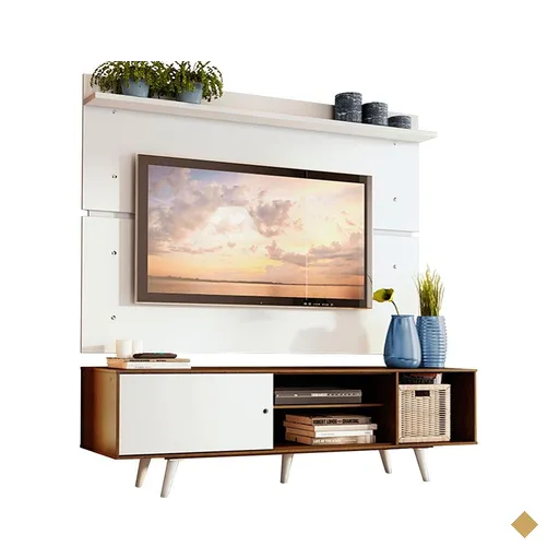 Rack Madesa Dubai e Painel para TV até 65 Polegadas com Pés - Rustic/Branco…