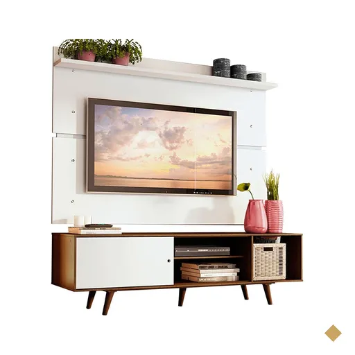 Rack Madesa Dubai e Painel para TV até 65 Polegadas com Pés - Rustic/Branco…