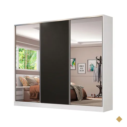 Guarda Roupa Casal 100% MDF Madesa Royale 3 Portas de Correr com Espelhos -…