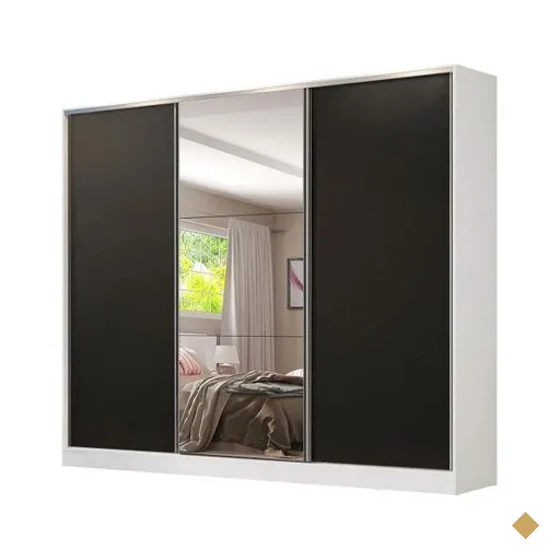 Guarda Roupa Casal 100% MDF Madesa Royale 3 Portas de Correr com Espelho -…