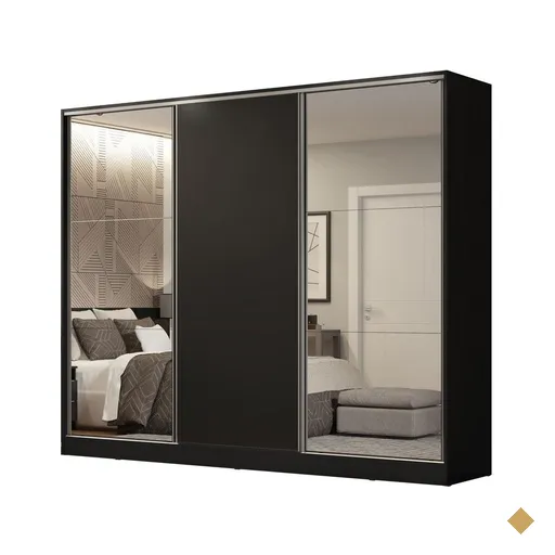Guarda Roupa Casal 100% MDF Madesa Royale 3 Portas de Correr com Espelhos -…