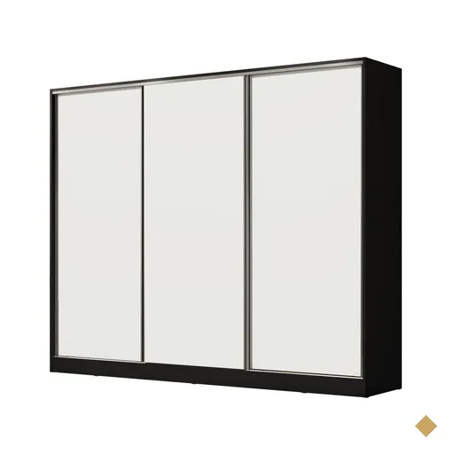 Guarda Roupa Casal 100% MDF Madesa Royale 3 Portas de Correr - Preto/Branco