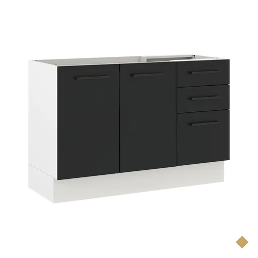 Balcão de Pia Cozinha 2 Portas e 3 Gavetas Branco/Preto Agata Madesa
