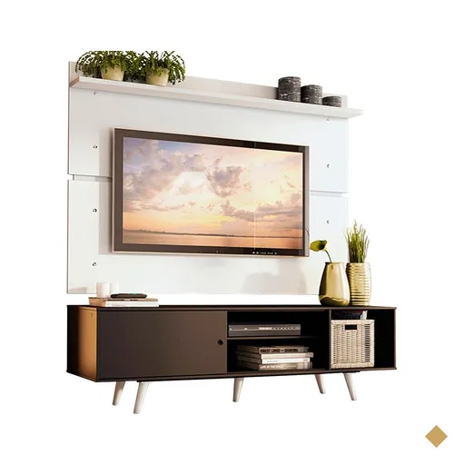 Rack Madesa Dubai e Painel para TV até 65 Polegadas com Pés - Preto/Branco…