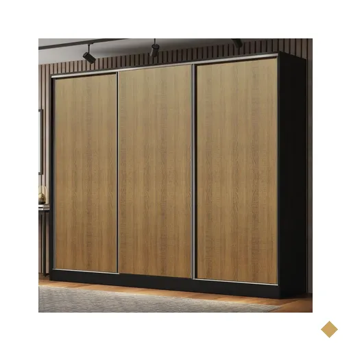Guarda Roupa Casal 100% MDF Madesa Royale 3 Portas de Correr - Preto/Rustic