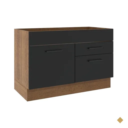 Balcão de Pia Cozinha 1 Porta e 2 Gavetas Rustic/Preto Agata Madesa