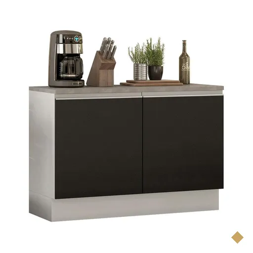 Balcão de Pia Armário de Cozinha 120 cm 2 Portas (Com Tampo) Branco/Preto…