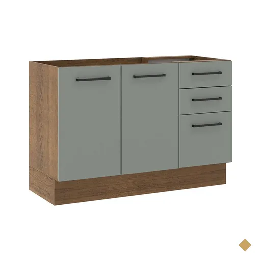 Balcão de Pia Cozinha 2 Portas e 3 Gavetas Rustic/Cinza Agata Madesa
